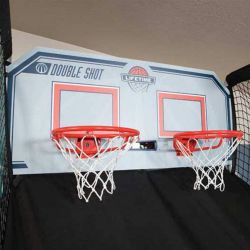 Basketball game nets and scoreboard